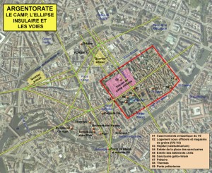 carte du camp romain dans Strasbourg actuel